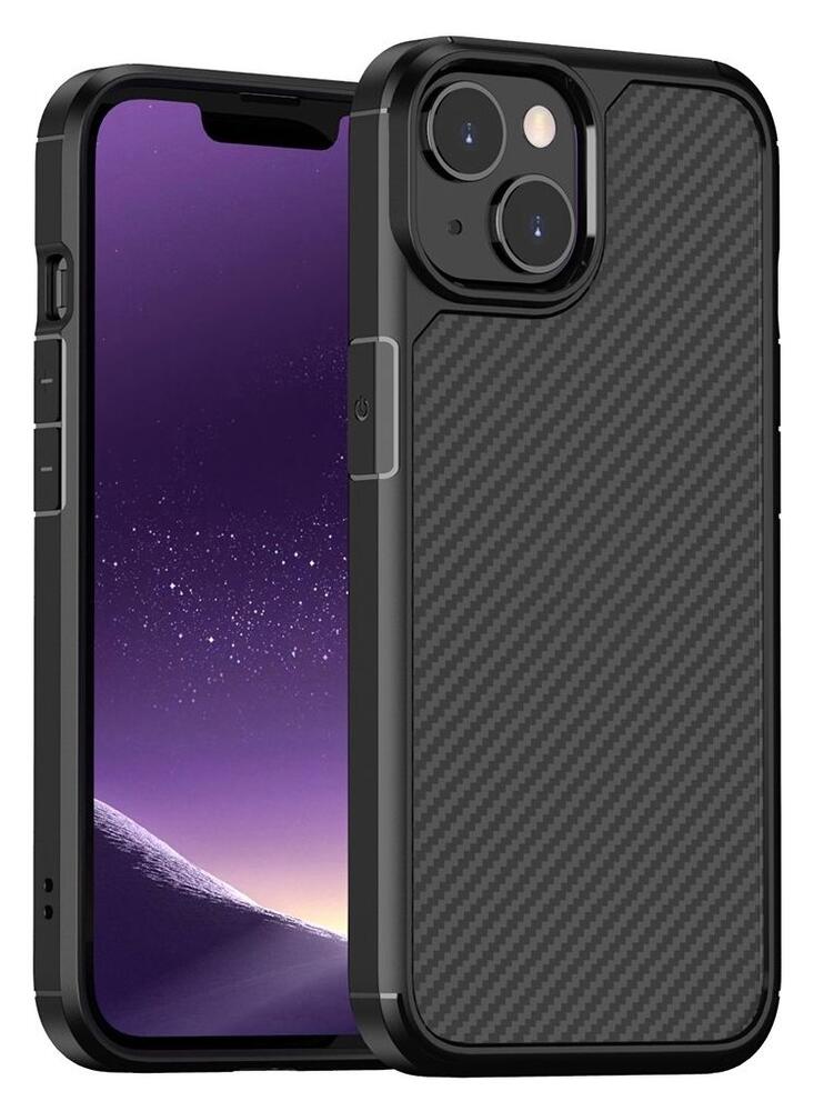 Apple iPhone 14 Hoesje Carbon Back Cover Schokbestendig Zwart afbeelding 1