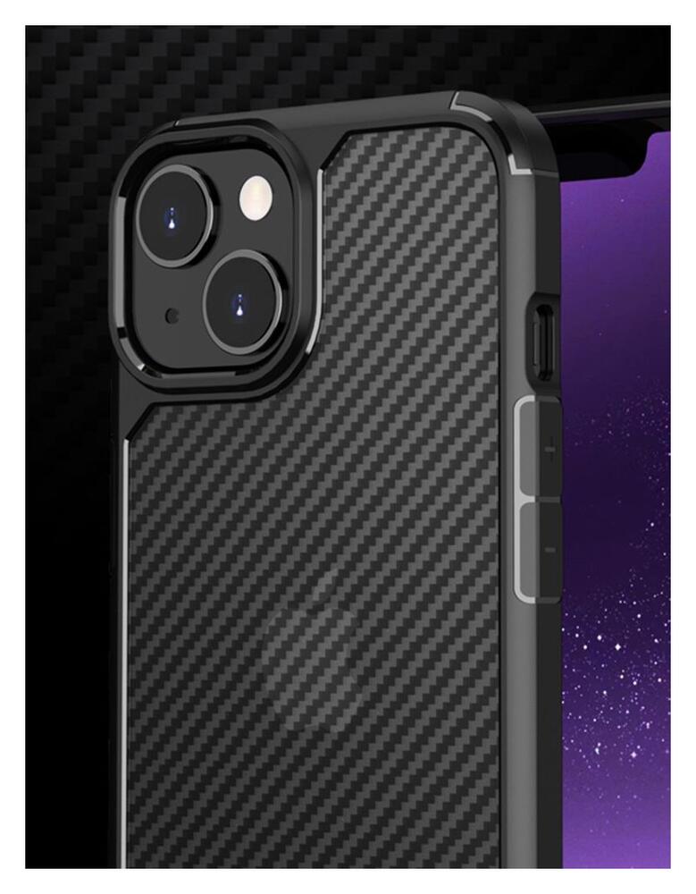 Apple iPhone 14 Hoesje Carbon Back Cover Schokbestendig Zwart afbeelding 4