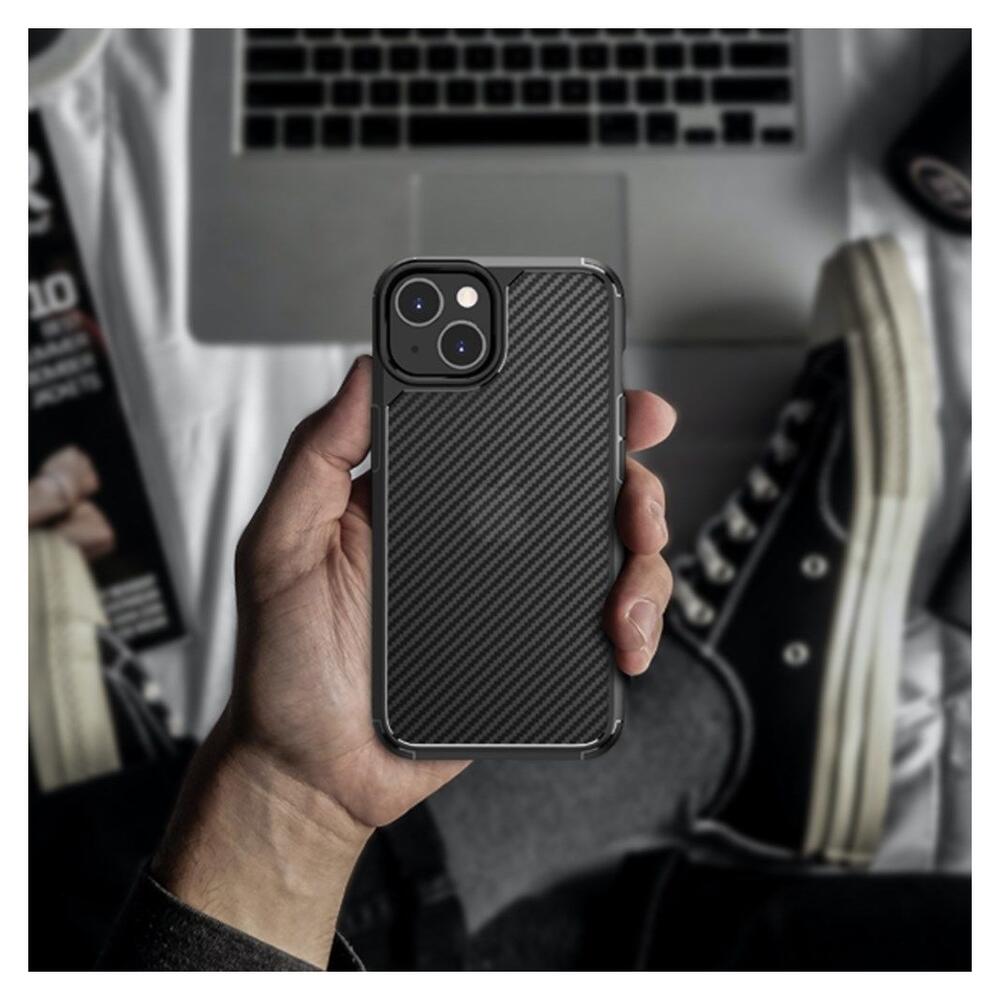 Apple iPhone 14 Hoesje Carbon Back Cover Schokbestendig Zwart afbeelding 5
