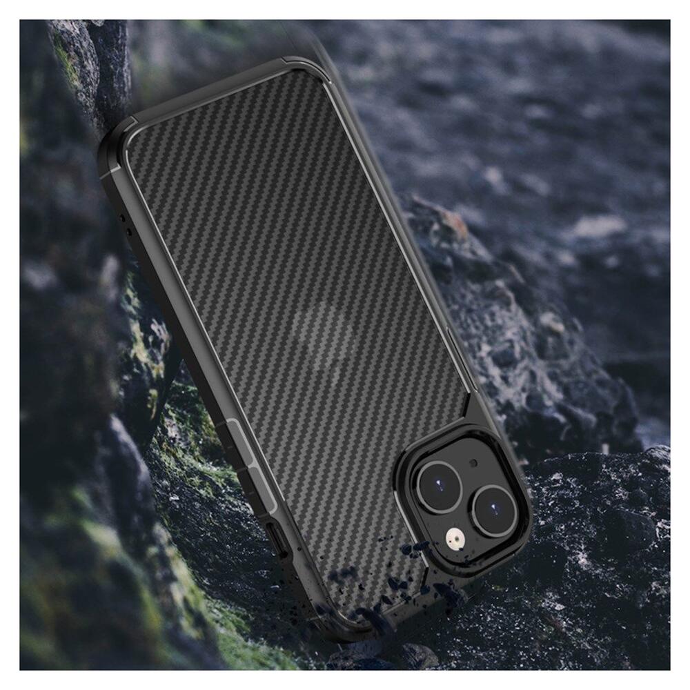 Apple iPhone 14 Hoesje Carbon Back Cover Schokbestendig Zwart afbeelding 6