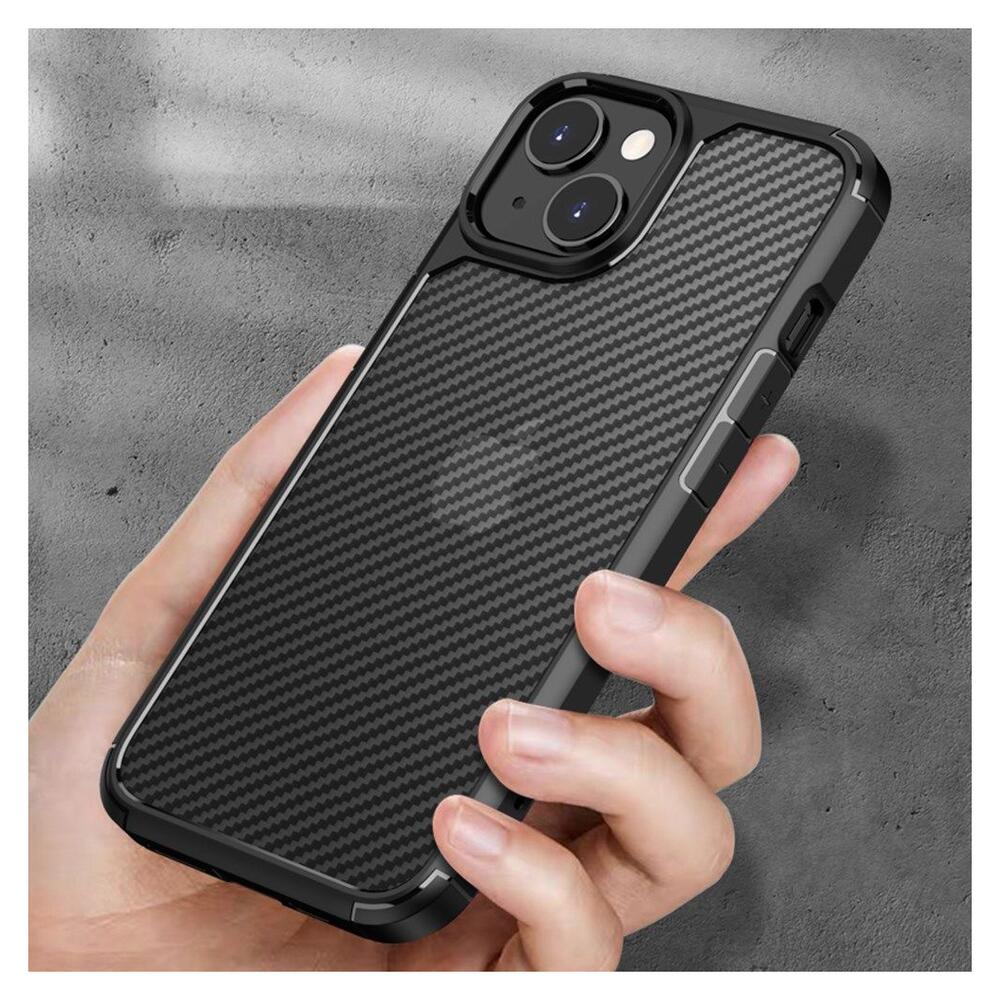 Apple iPhone 14 Hoesje Carbon Back Cover Schokbestendig Zwart afbeelding 7