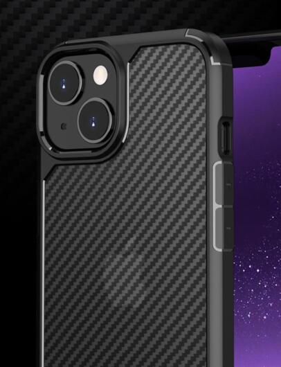 Apple iPhone 14 Hoesje Carbon Back Cover Schokbestendig Zwart afbeelding 4