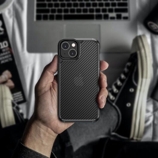 Apple iPhone 14 Hoesje Carbon Back Cover Schokbestendig Zwart afbeelding 5