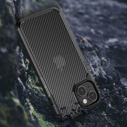 Apple iPhone 14 Hoesje Carbon Back Cover Schokbestendig Zwart afbeelding 6