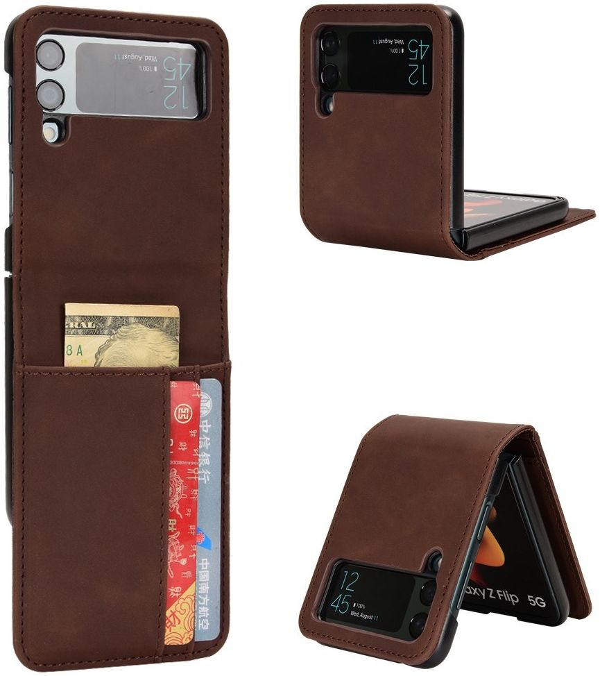 Samsung Galaxy Z Flip 4 Hoesje Portemonnee Book Case Kunstleer Bruin afbeelding 4