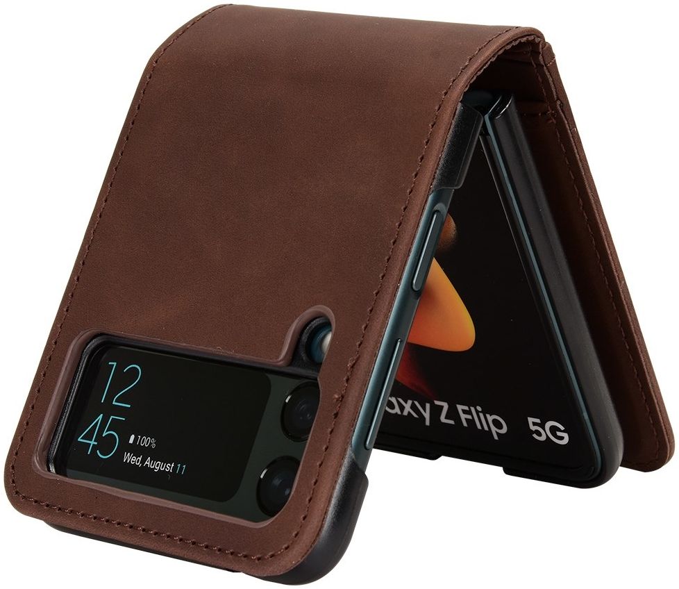 Samsung Galaxy Z Flip 4 Hoesje Portemonnee Book Case Kunstleer Bruin afbeelding 5