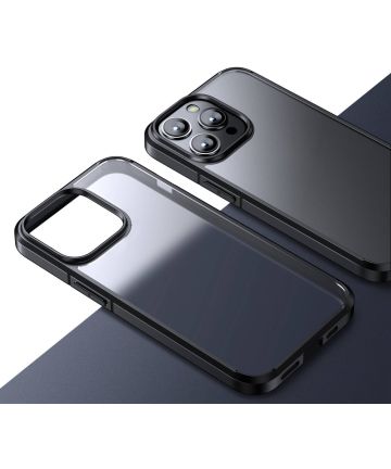 Apple iPhone 14 Pro Max Hoesje Hybride Back Cover Transparant/Zwart Hoesjes