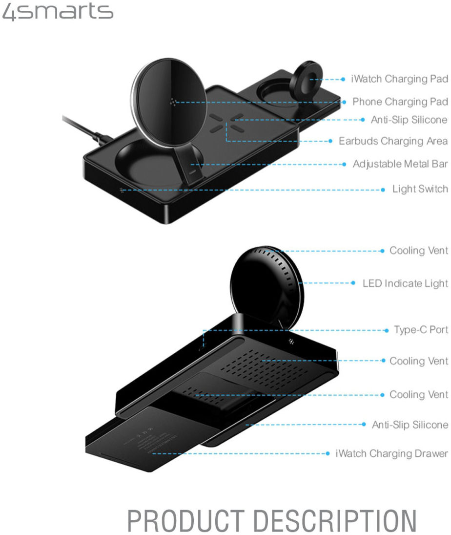 4smarts UltiMag Trident 20W Oplader iPhone / AirPods / Watch Zwart afbeelding 13