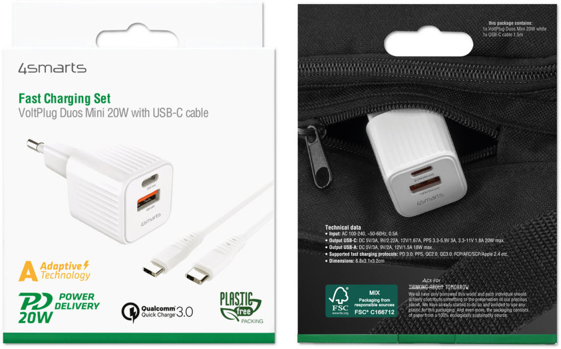 4smarts VoltPlug Duos Mini 20W Oplader + USB-C Kabel 1.5M Wit afbeelding 13