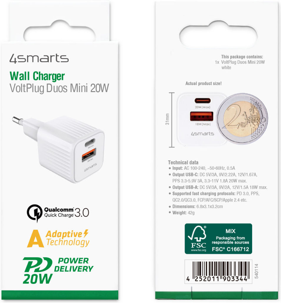 4smarts VoltPlug Duos Mini 20W USB/USB-C Oplader Fast Charge Wit afbeelding 12