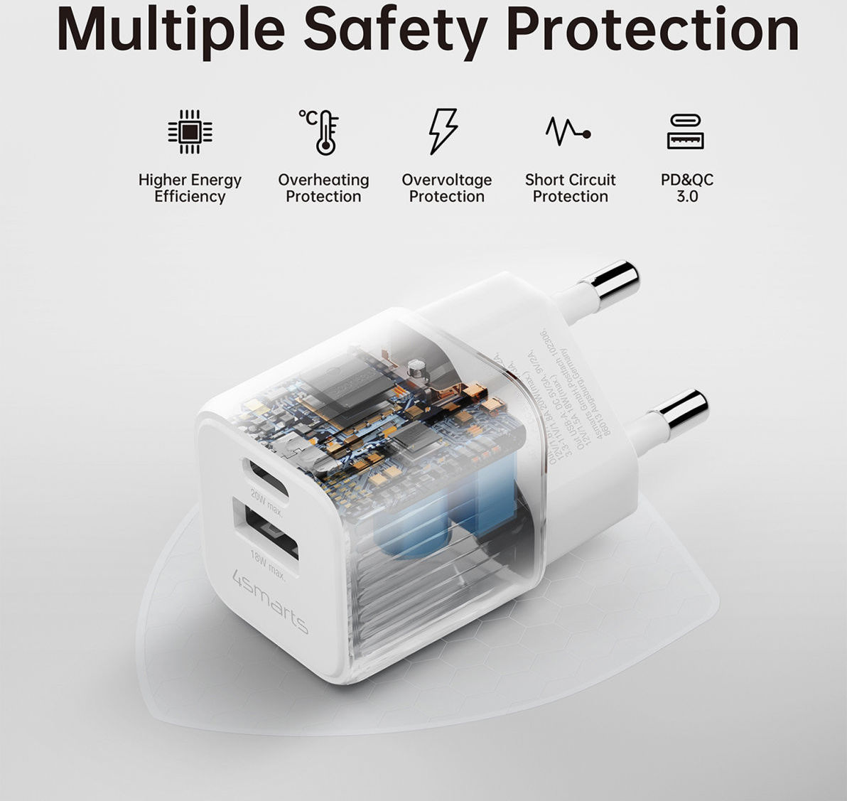 4smarts VoltPlug Duos Mini 20W USB/USB-C Oplader Fast Charge Wit afbeelding 5