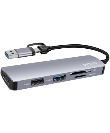 4smarts Hub USB-A/USB-C naar 2x USB 2.0/USB 3.0/Kaartlezer SD/micro SD Kabels