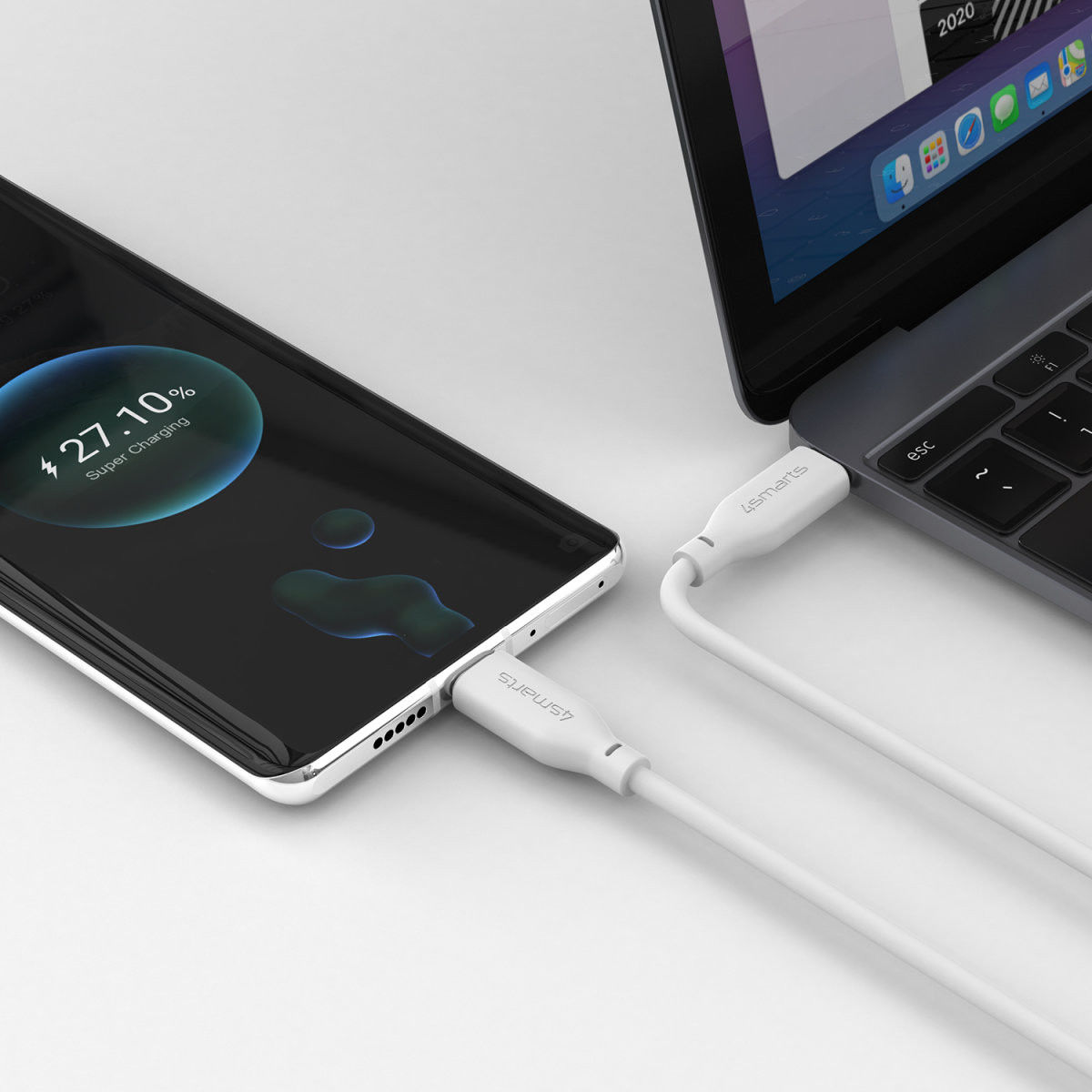 4smarts 60W USB-C naar USB-C Snellaad Kabel Siliconen 1.5M Wit afbeelding 3