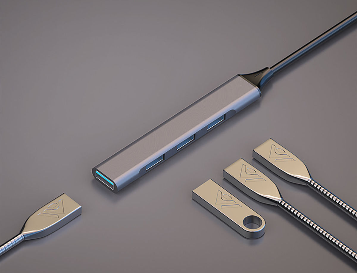 4smarts 4-in-1 Hub USB-A naar 3x USB-A 2.0 en 1x USB-A 3.0 Grijs afbeelding 3