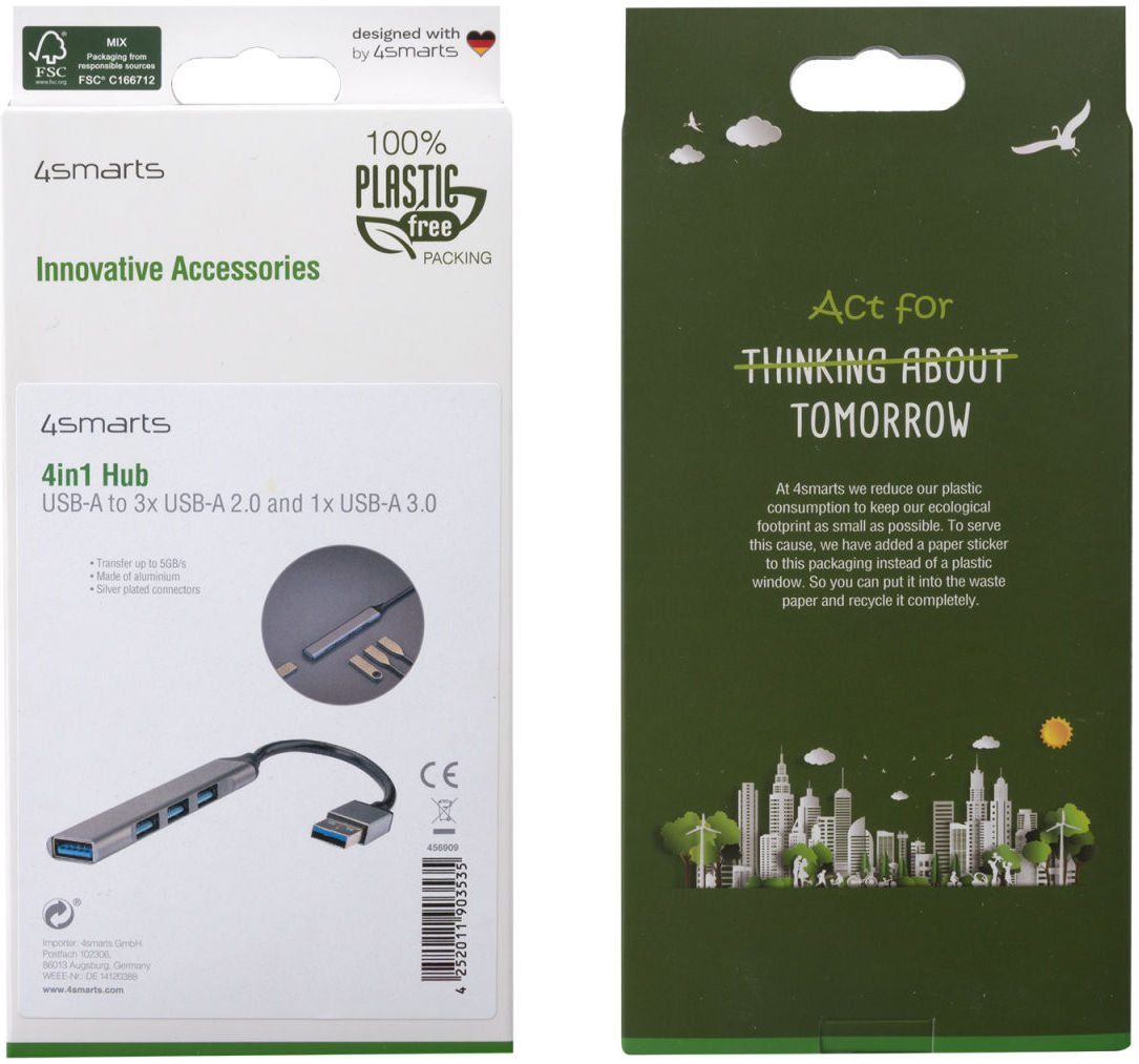 4smarts 4-in-1 Hub USB-A naar 3x USB-A 2.0 en 1x USB-A 3.0 Grijs afbeelding 5