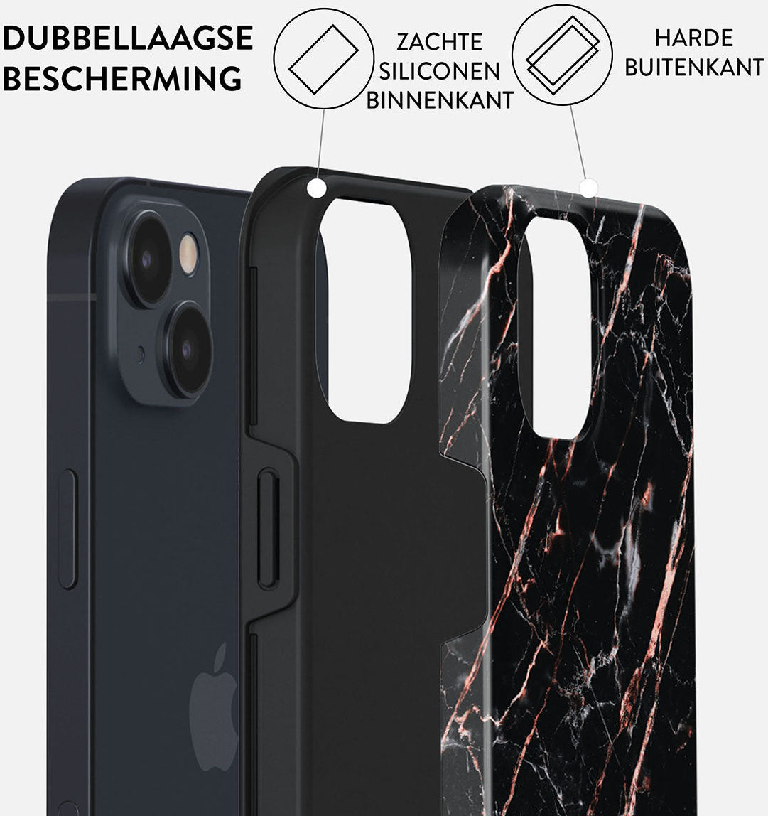 Burga Tough Case Apple iPhone 14 Hoesje Rose Gold Marble Print afbeelding 2