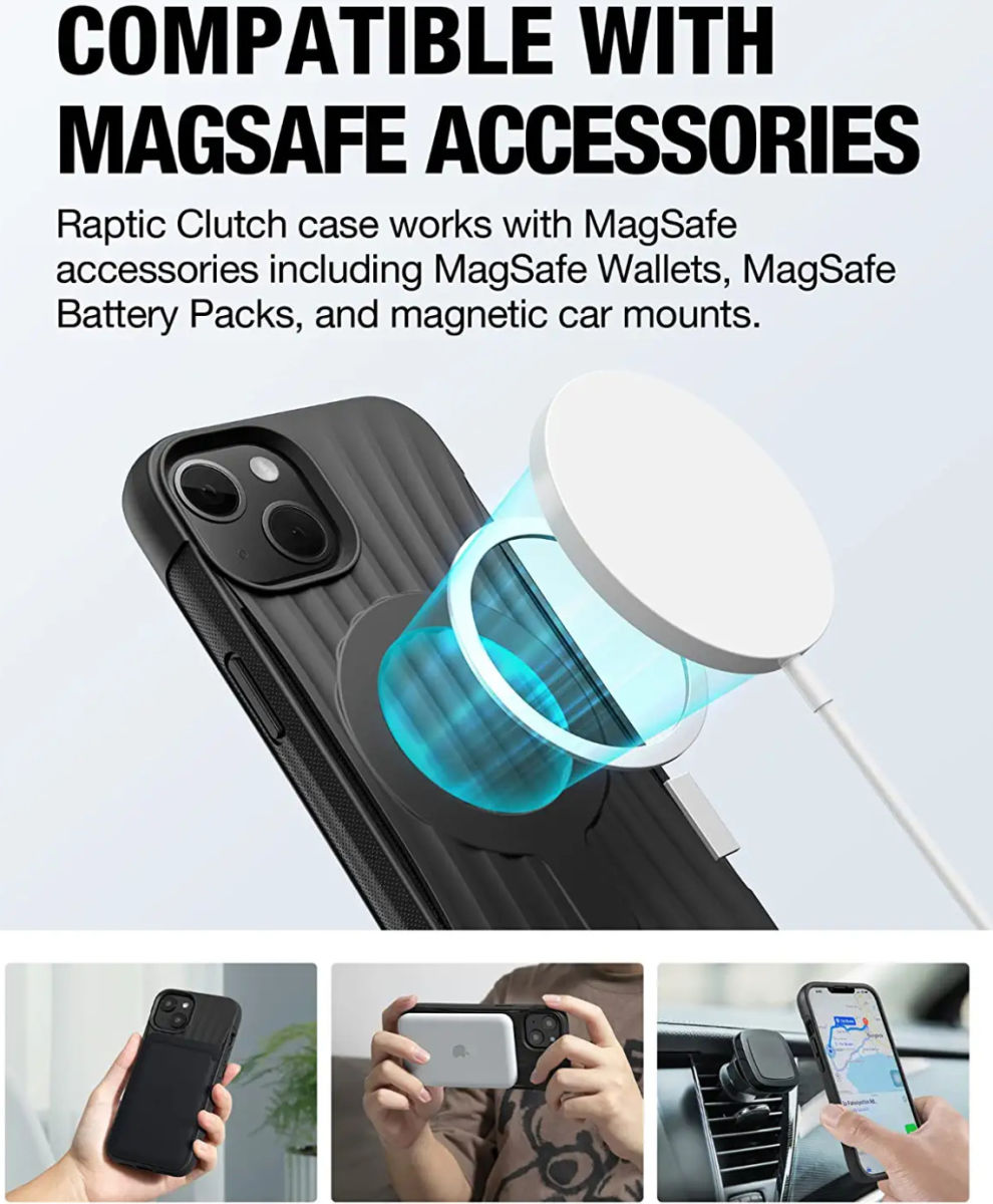 Raptic Clutch MagSafe Apple iPhone 14 Hoesje Duurzaam Zwart afbeelding 3