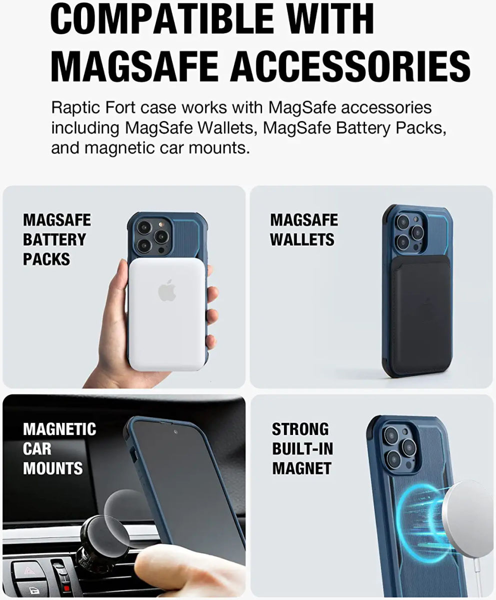 Raptic Fort MagSafe Apple iPhone 14 Pro Hoesje Militair Getest Blauw afbeelding 3