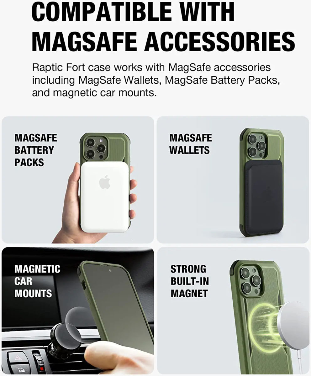 Raptic Fort MagSafe Apple iPhone 14 Pro Hoesje Militair Getest Groen afbeelding 3