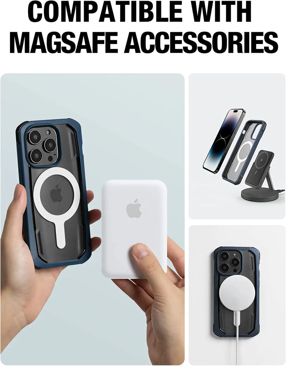 Raptic Secure MagSafe iPhone 14 Pro Hoesje Duurzaam Back Cover Blauw afbeelding 3