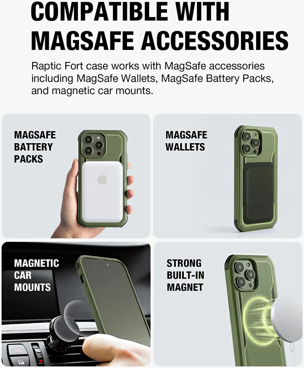 Raptic Fort MagSafe iPhone 14 Pro Max Hoesje Militair Getest 6M Groen afbeelding 3