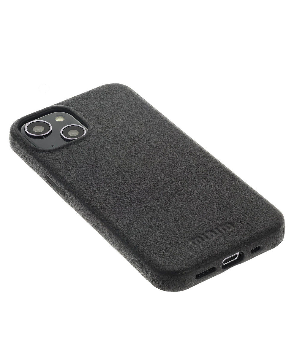 Minim Apple iPhone 14 Hoesje Echt Leer Back Cover Zwart afbeelding 2