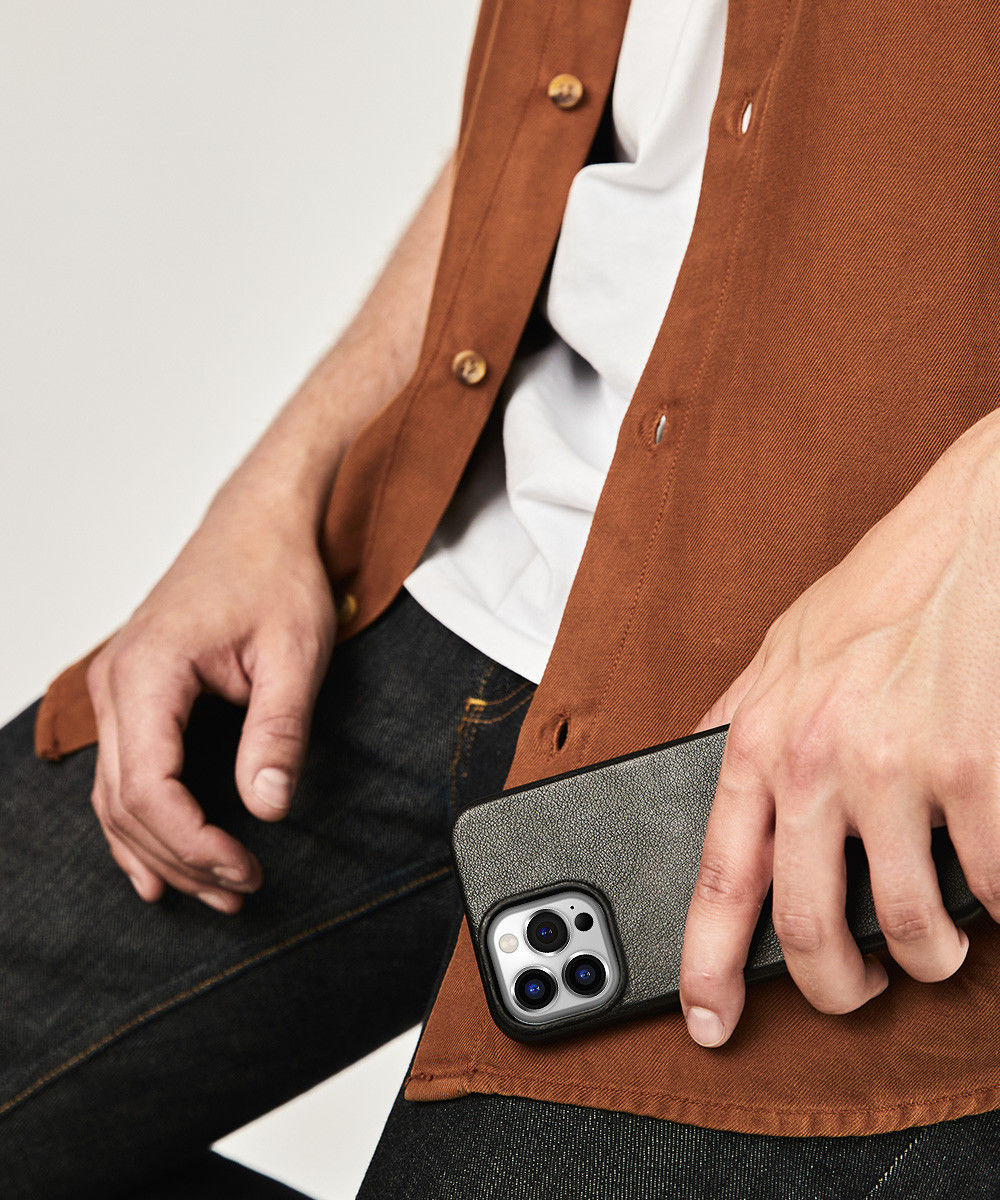 Minim Apple iPhone 14 Hoesje Echt Leer Back Cover Zwart afbeelding 3