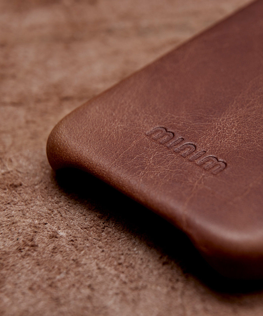 Minim Apple iPhone 14 Hoesje Echt Leer Back Cover Cognac afbeelding 4