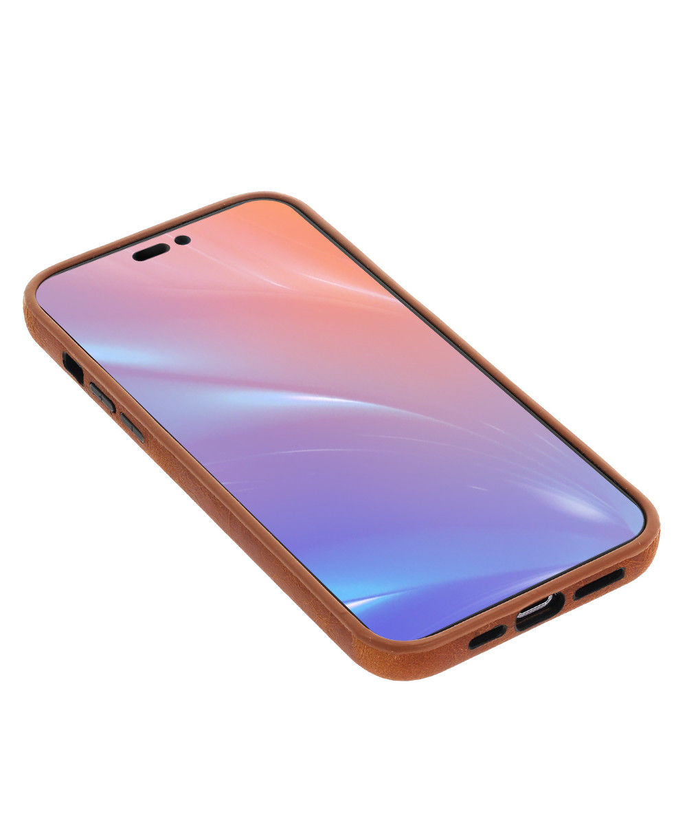 Minim Apple iPhone 14 Hoesje Echt Leer Back Cover Cognac afbeelding 6