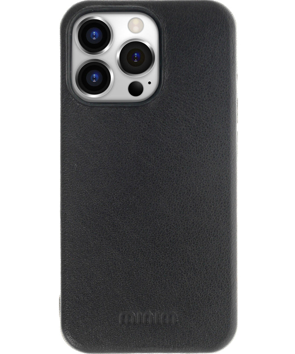 Minim Apple iPhone 14 Pro Hoesje Echt Leer Back Cover Zwart afbeelding 1