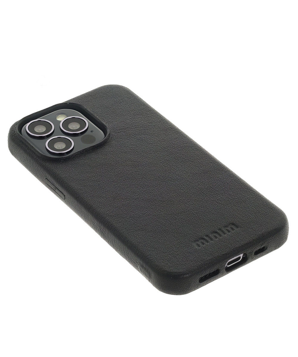 Minim Apple iPhone 14 Pro Hoesje Echt Leer Back Cover Zwart afbeelding 2
