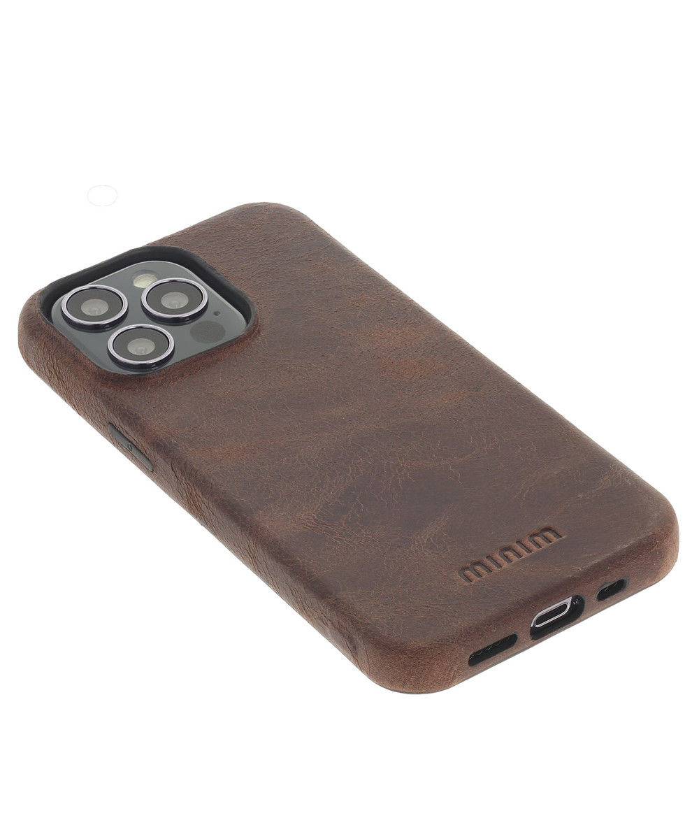 Minim Apple iPhone 14 Pro Max Hoesje Back Cover Echt Leer Bruin afbeelding 2