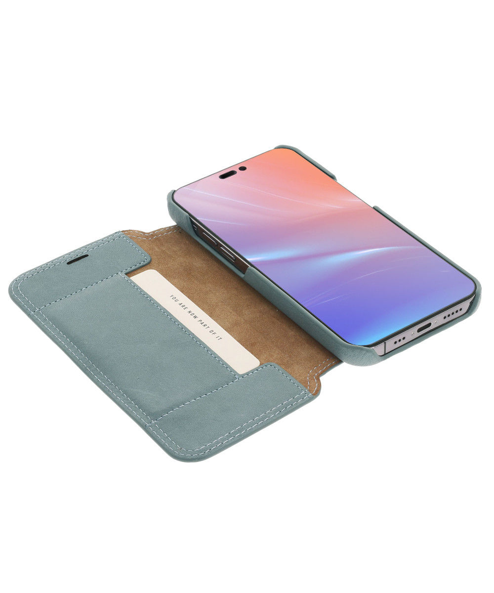 Minim Apple iPhone 14 Hoesje Wallet Book Case Echt Leer Blauw afbeelding 1