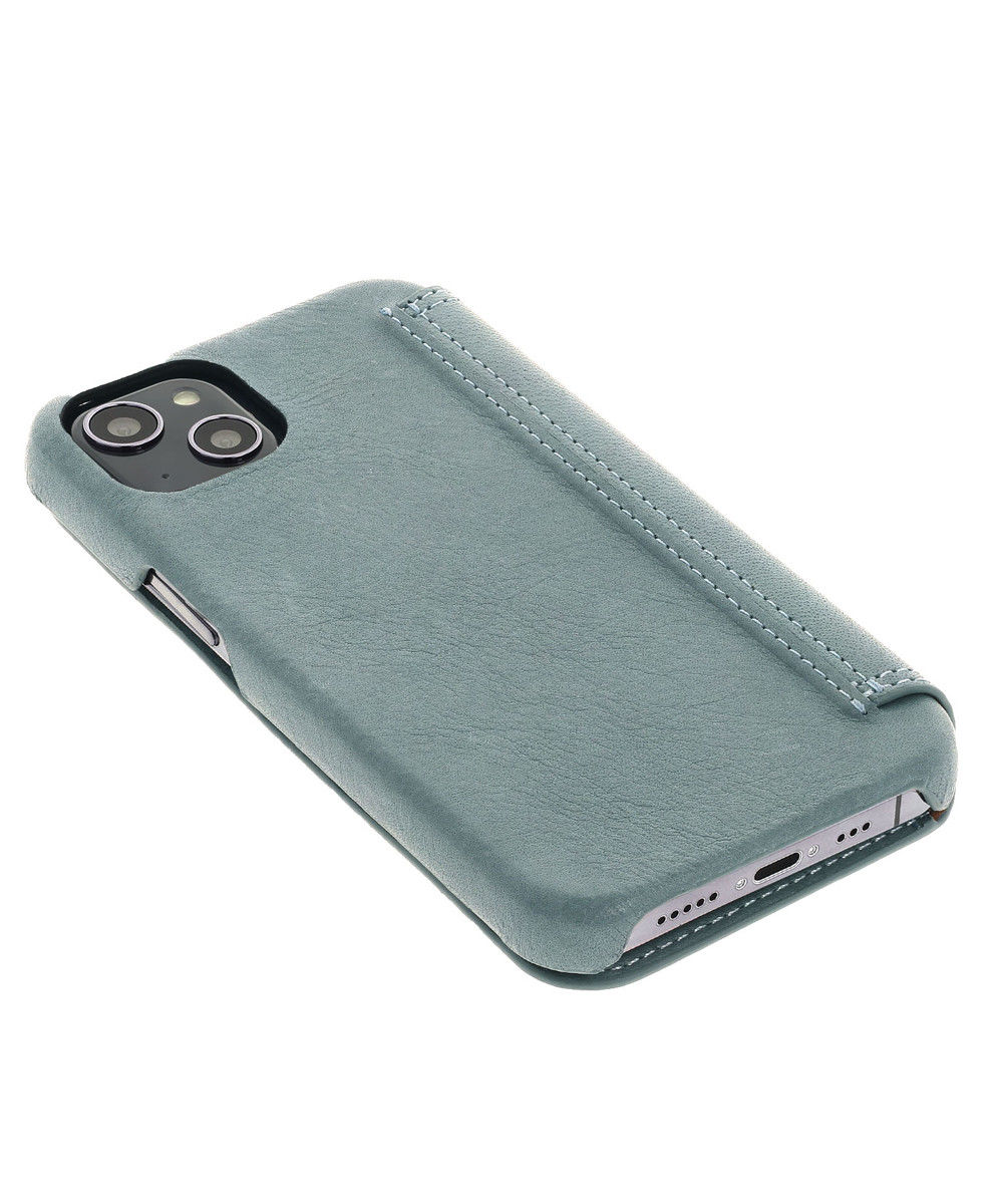 Minim Apple iPhone 14 Hoesje Wallet Book Case Echt Leer Blauw afbeelding 8