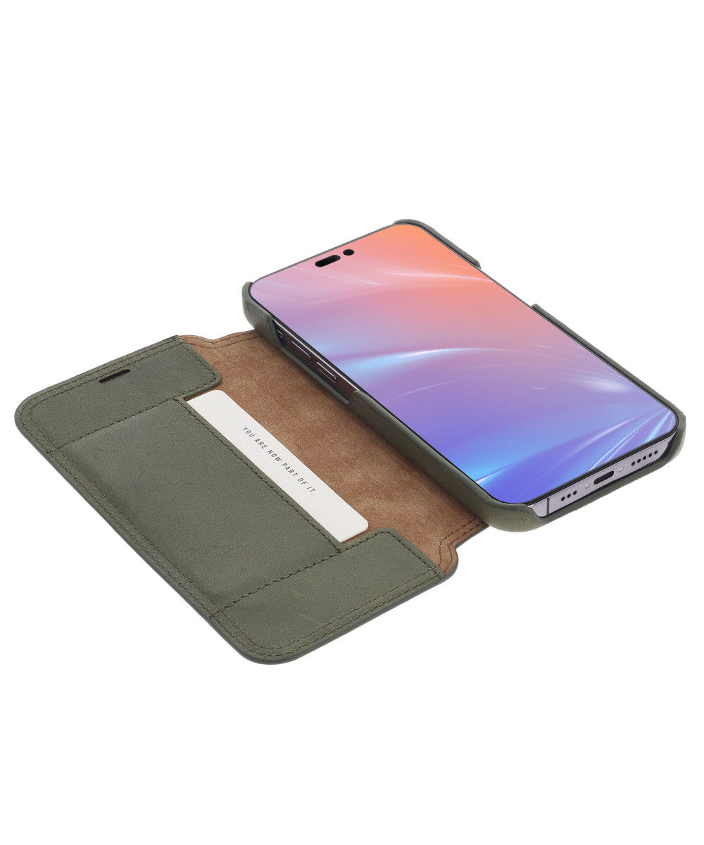 Minim Apple iPhone 14 Hoesje Wallet Book Case Echt Leer Groen afbeelding 1