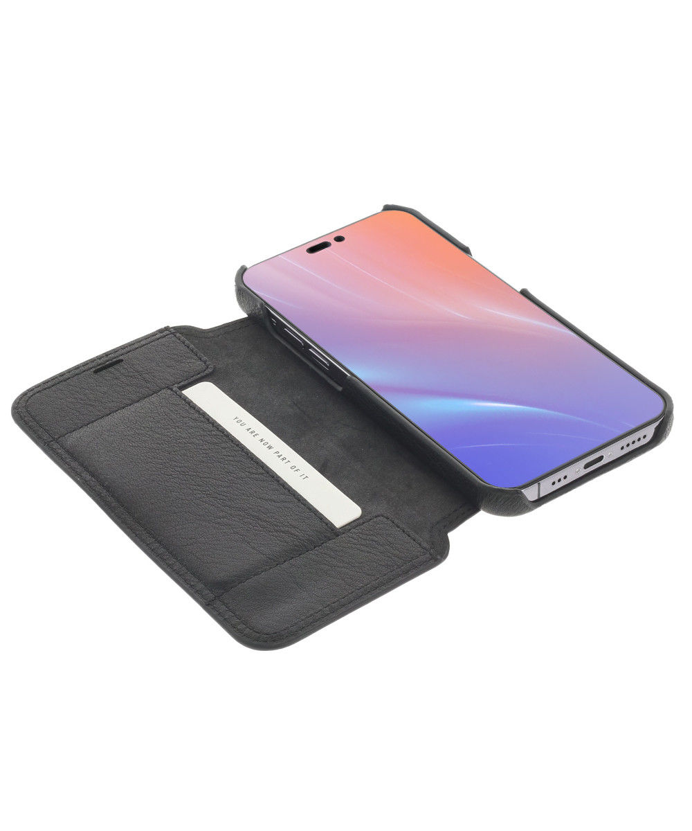 Minim Apple iPhone 14 Pro Hoesje Wallet Book Case Echt Leer Zwart afbeelding 1