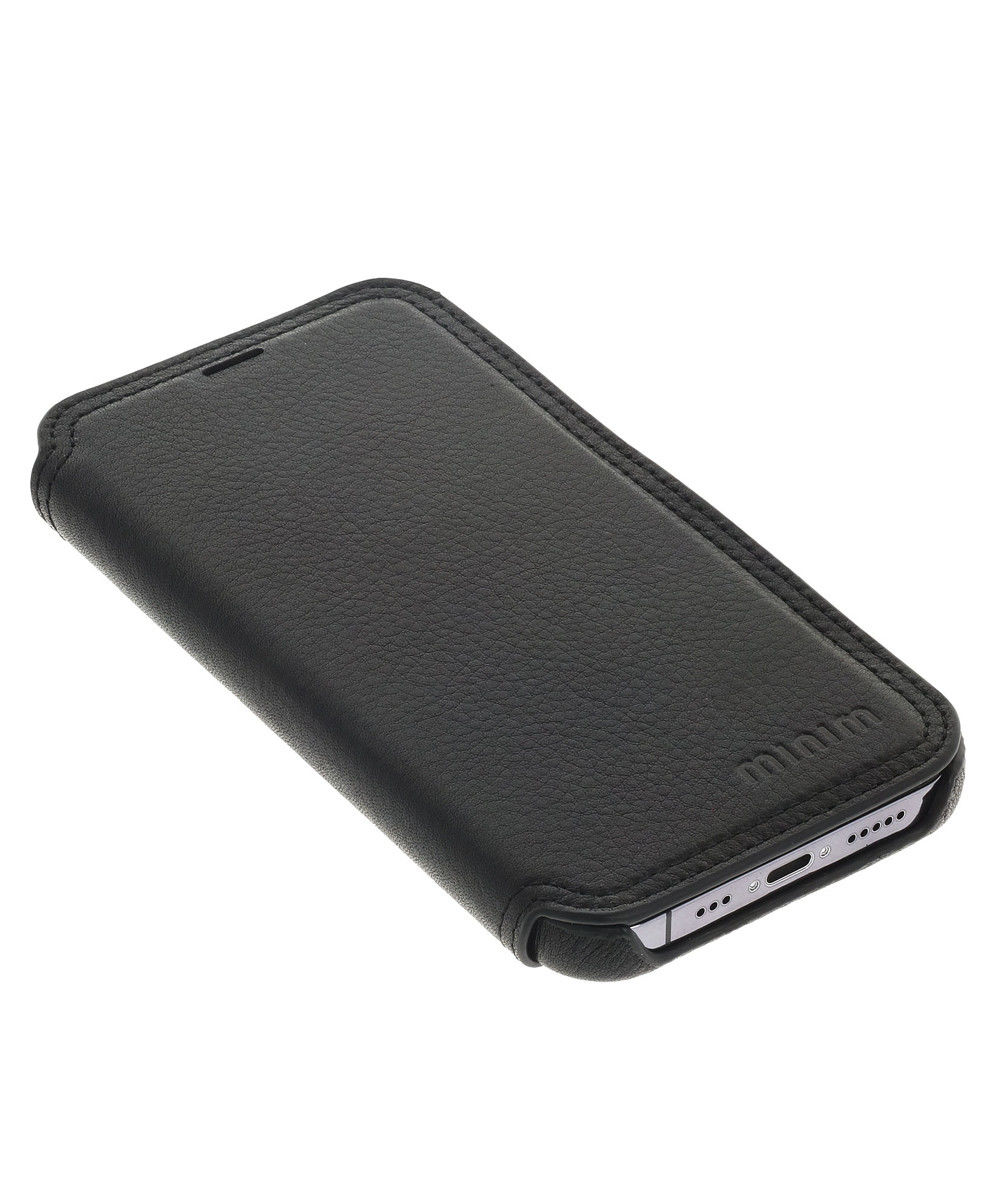 Minim Apple iPhone 14 Pro Hoesje Wallet Book Case Echt Leer Zwart afbeelding 6