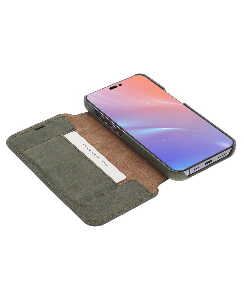 Minim Apple iPhone 14 Pro Hoesje Wallet Book Case Echt Leer Groen afbeelding 1