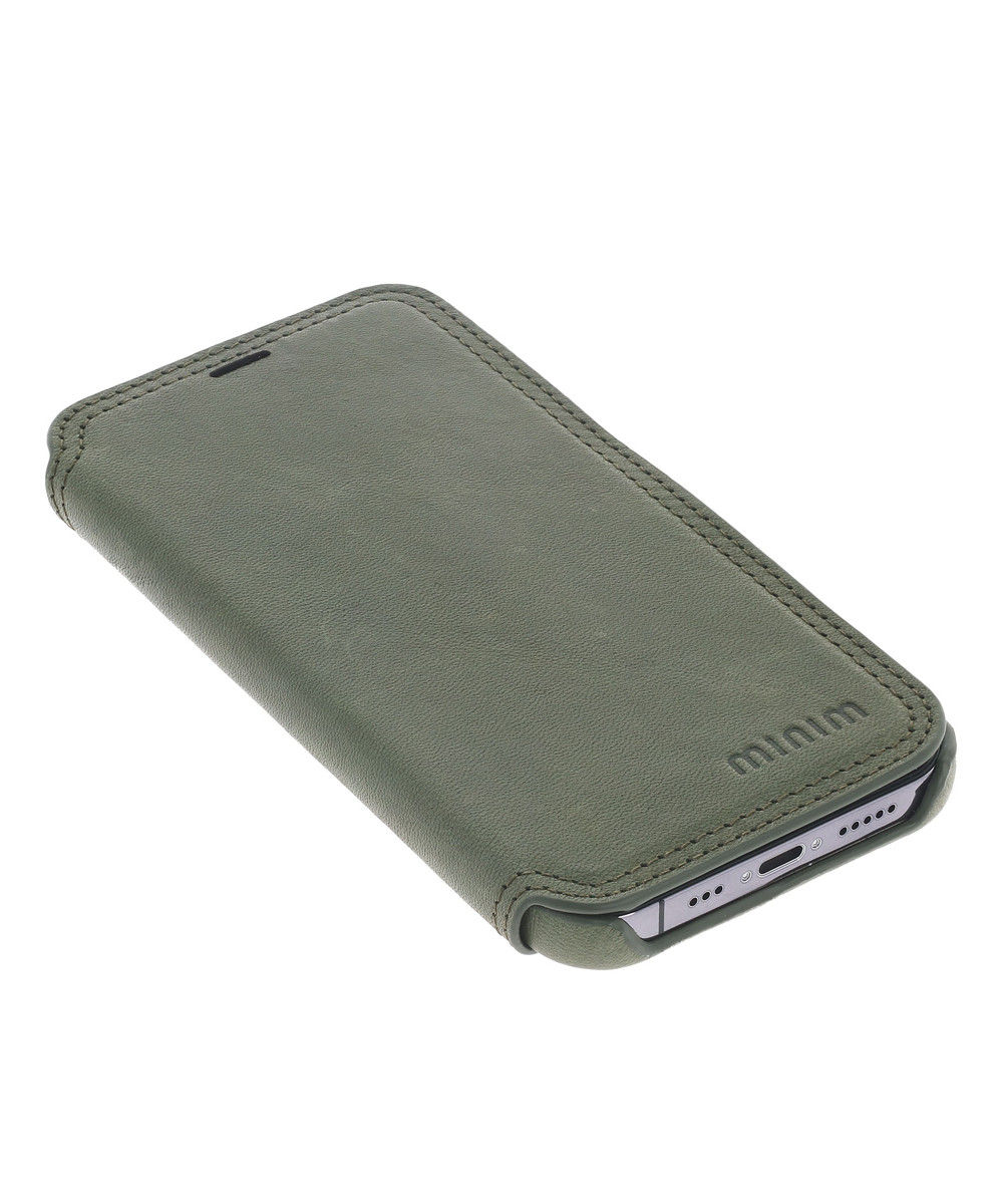 Minim Apple iPhone 14 Pro Hoesje Wallet Book Case Echt Leer Groen afbeelding 8