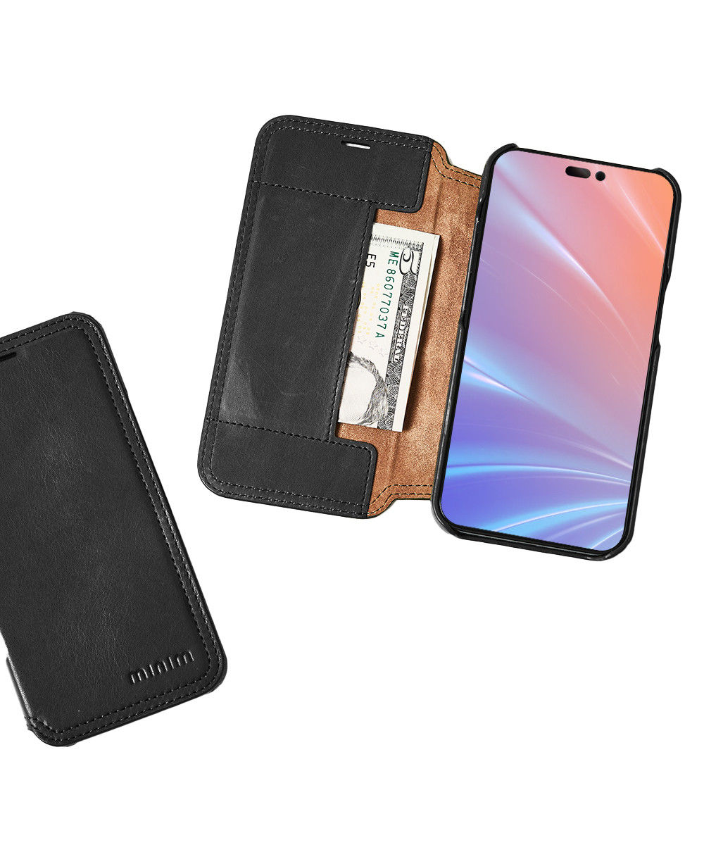 Minim Apple iPhone 14 Plus Hoesje Wallet Book Case Echt Leer Zwart afbeelding 9