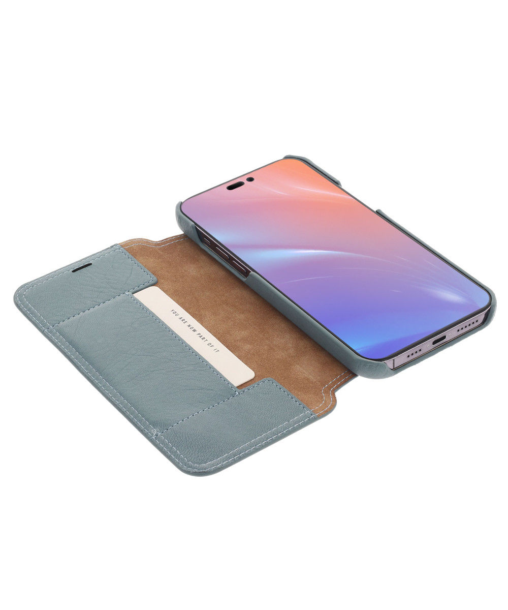 Minim Apple iPhone 14 Plus Hoesje Wallet Book Case Echt Leer Blauw afbeelding 1