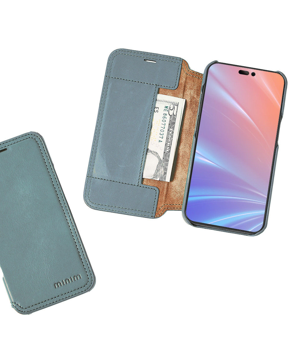 Minim Apple iPhone 14 Plus Hoesje Wallet Book Case Echt Leer Blauw afbeelding 9