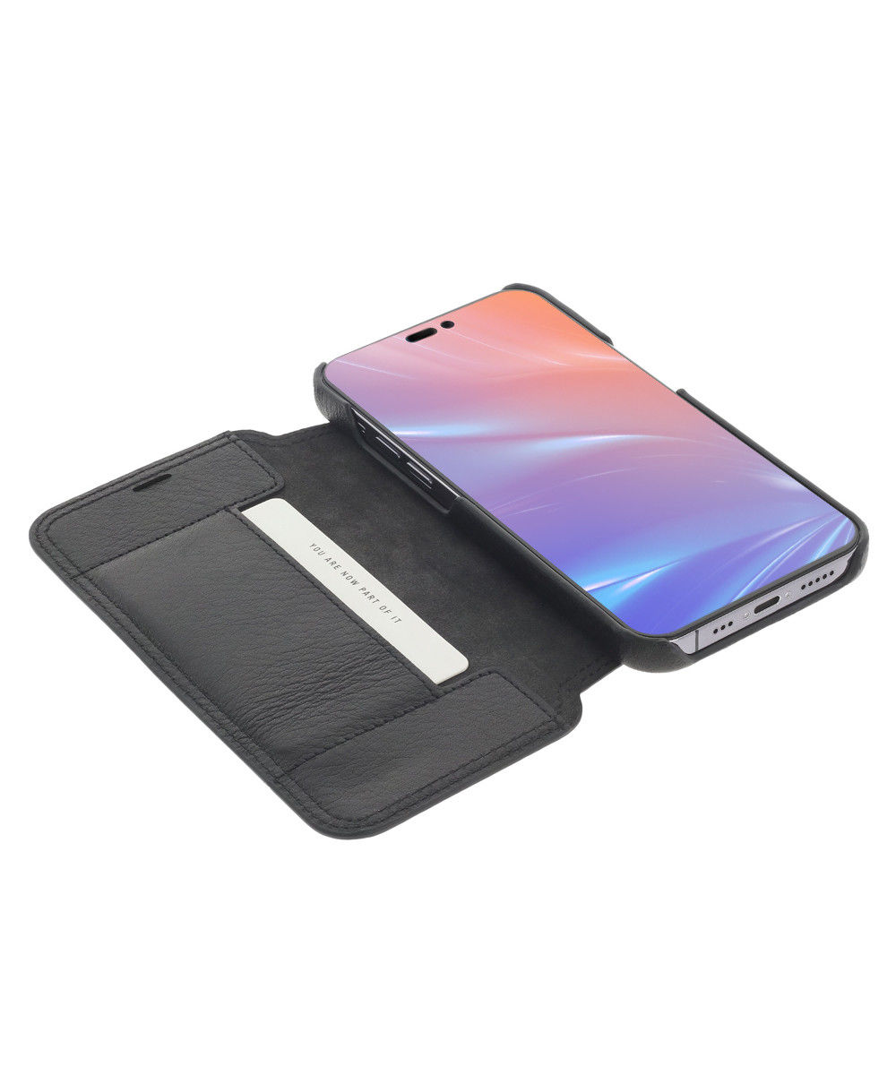 Minim Apple iPhone 14 Pro Max Hoesje Wallet Book Case Echt Leer Zwart afbeelding 1