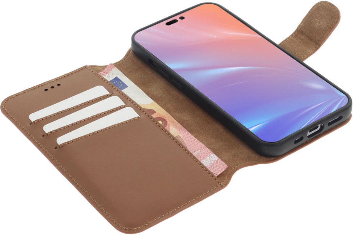Minim 2-in-1 Apple iPhone 14 Hoesje Book Case en Back Cover Bruin afbeelding 1