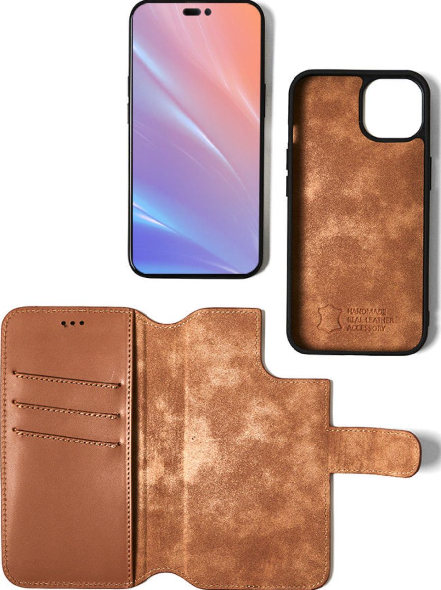 Minim 2-in-1 Apple iPhone 14 Hoesje Book Case en Back Cover Bruin afbeelding 10