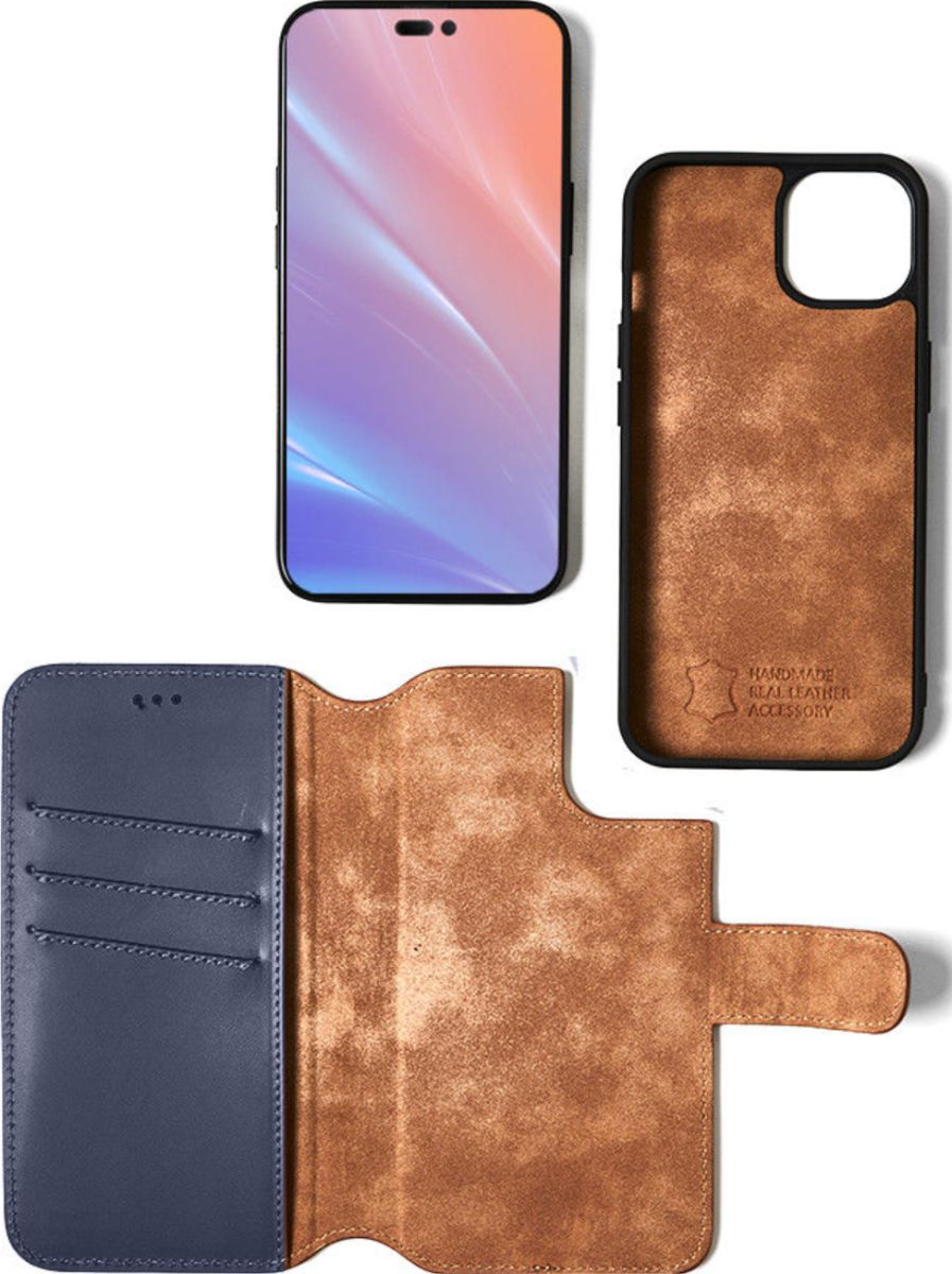 Minim 2-in-1 Apple iPhone 14 Hoesje Book Case en Back Cover Blauw afbeelding 9