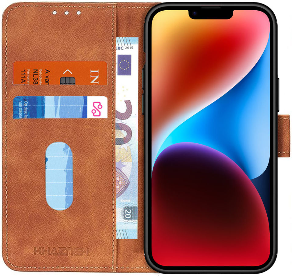 KHAZNEH Apple iPhone 14 Plus Hoesje Retro Wallet Book Case Bruin afbeelding 1