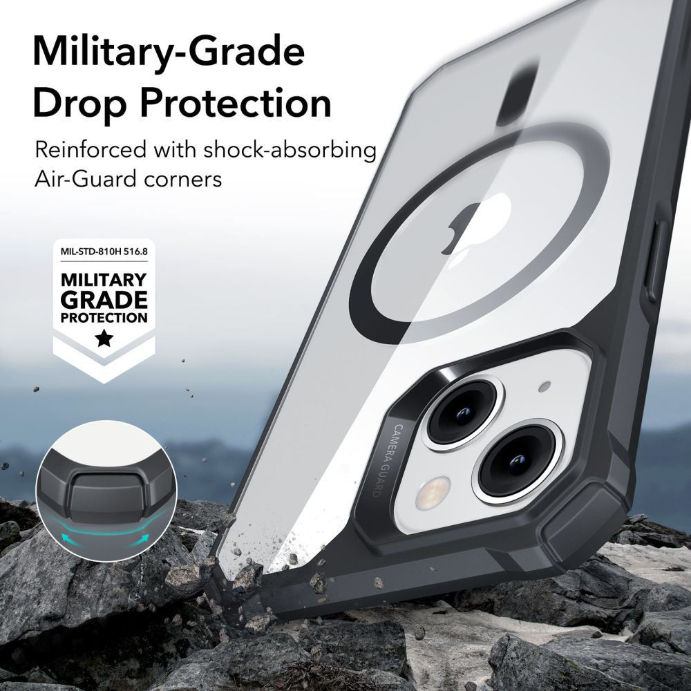 ESR Air Armor HaloLock iPhone 14 Plus Hoesje MagSafe Transparant Zwart afbeelding 3