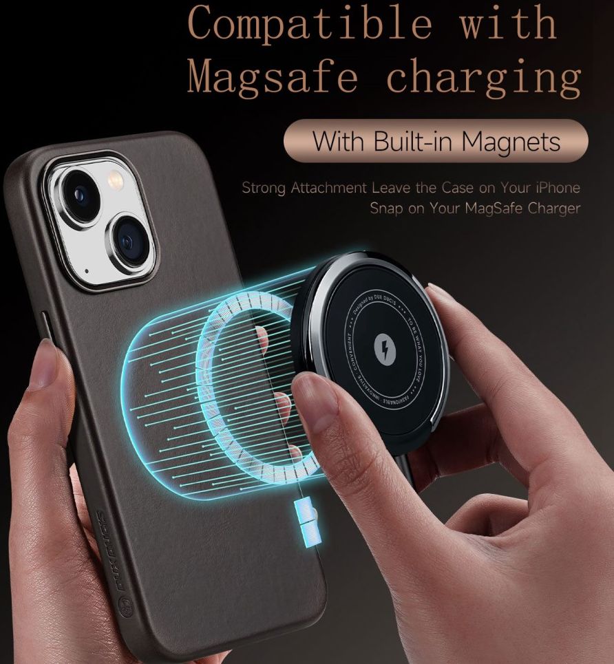 Dux Ducis Naples Apple iPhone 14 Hoesje MagSafe Echt Leer Coffee afbeelding 4