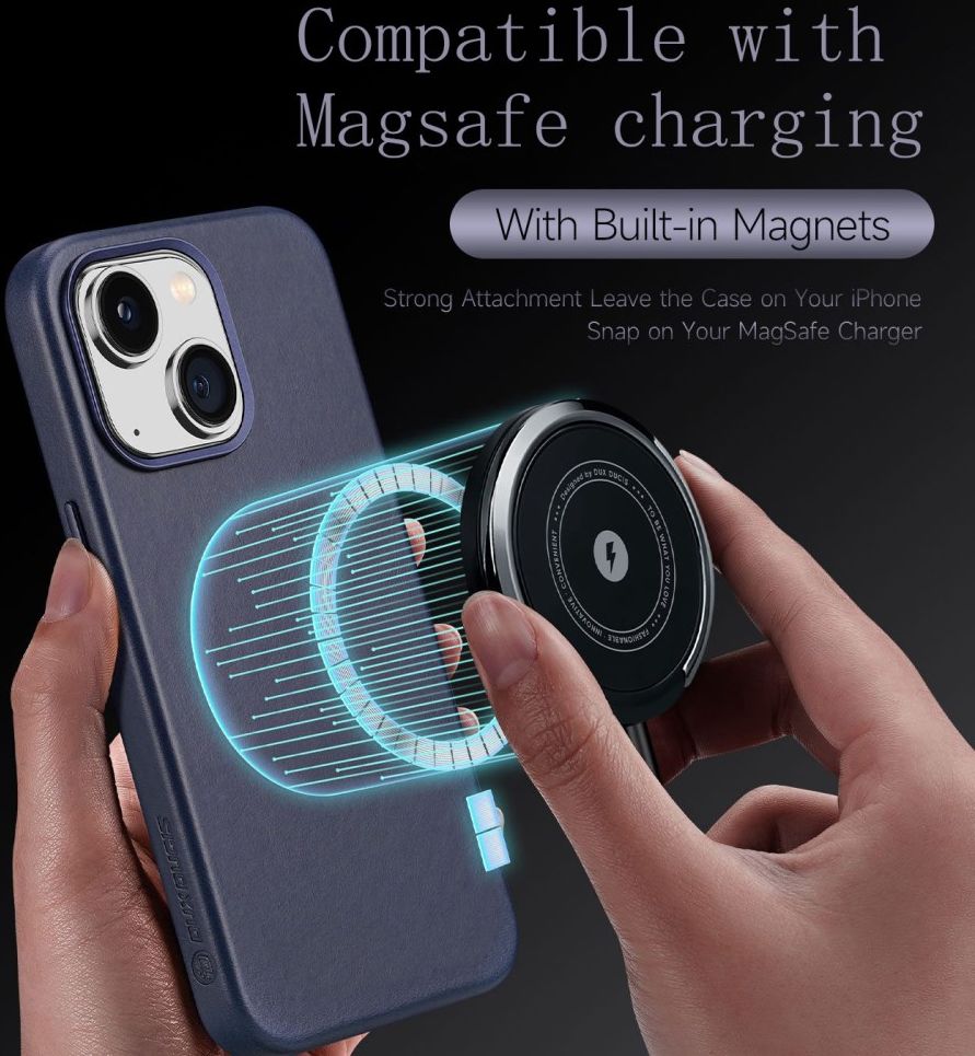 Dux Ducis Naples Apple iPhone 14 Hoesje MagSafe Echt Leer Blauw afbeelding 4